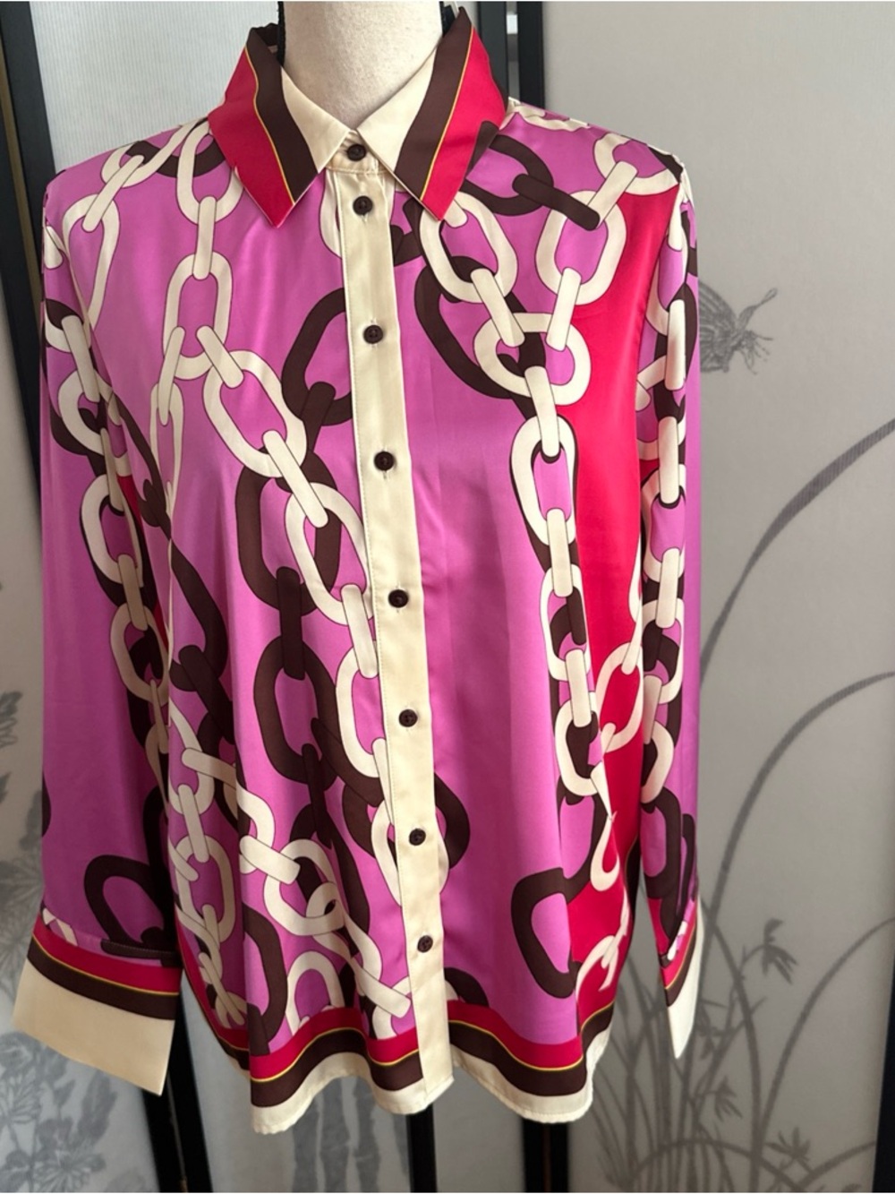 Rachel Zoe Pink and Cream Button-Down Shirt